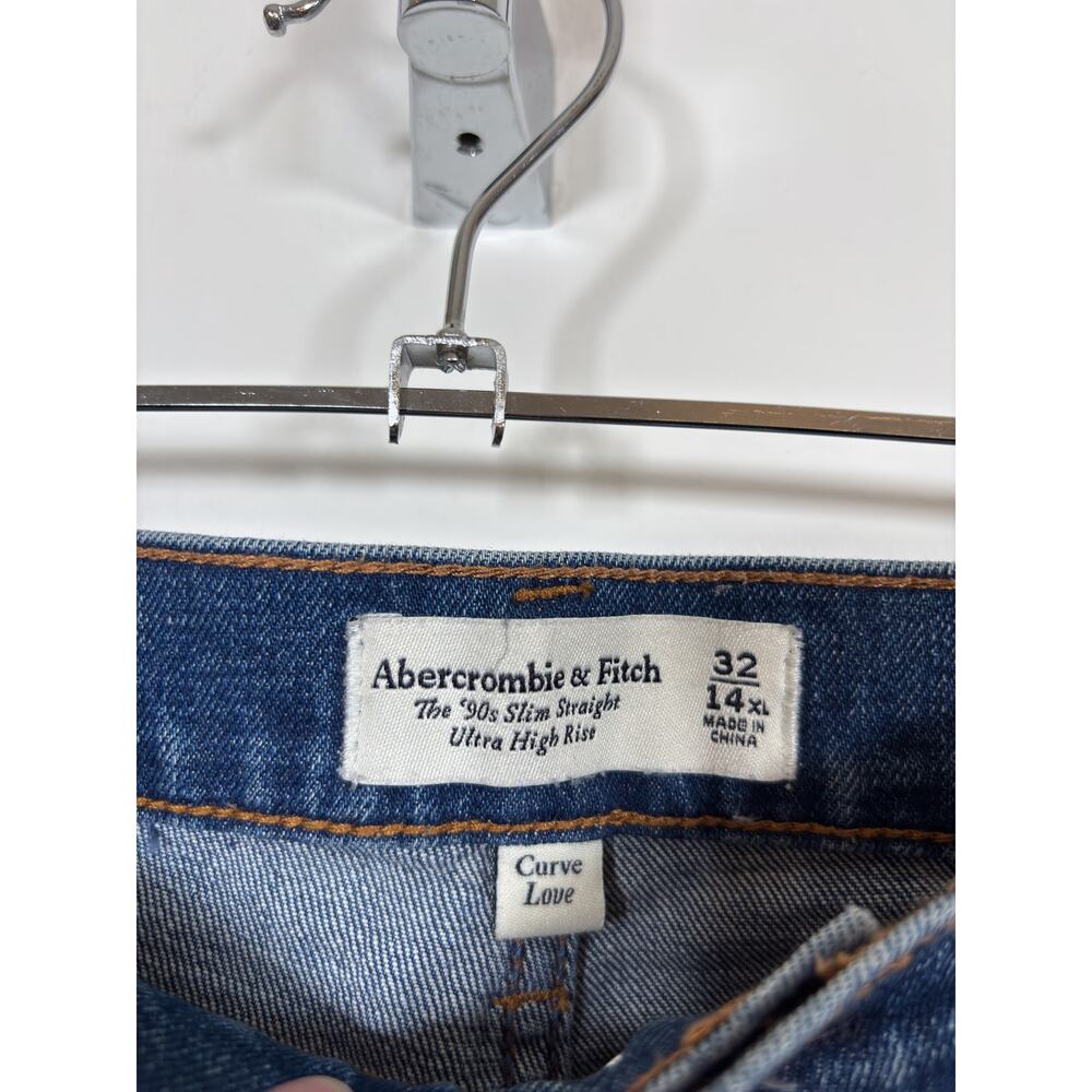 Abercrombie 90s Slim Straight Jeans Womens 32 14XL Curve Love Blue High Rise - Picture 3 of 4